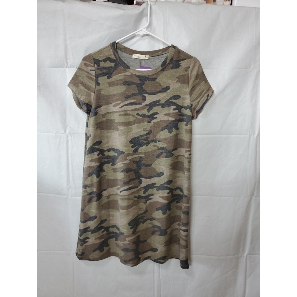 Wasabi + Mint T-shirt Dress Camo Mini Short Sleeve‎ Geen & Brown Shift Sz M